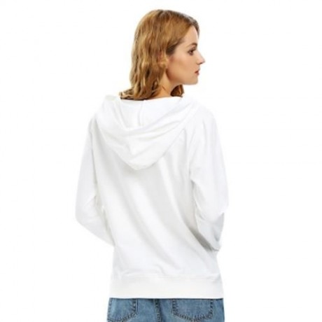 FEMALE CASUAL LACE-UP LONG SLEEVE HOODED PULLOVER SWEATSHIRT (WHITE)
