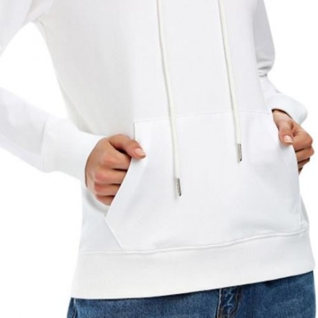 FEMALE CASUAL LACE-UP LONG SLEEVE HOODED PULLOVER SWEATSHIRT (WHITE)