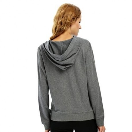 FEMALE CASUAL LACE-UP LONG SLEEVE HOODED PULLOVER SWEATSHIRT (DARK HEATHER GRAY)