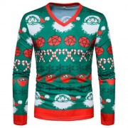 V NECK CHRISTMAS PATTERN UGLY T-SHIRT (COLORMIX)