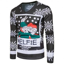V NECK SNOWFLAKE CHRISTMAS SANTA PRINT UGLY T-SHIRT (COLORMIX)