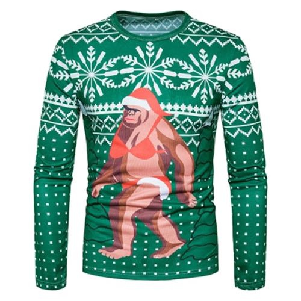 CREW NECK CHRISTMAS SNOWFLAKE CARTOON PRINT UGLY T-SHIRT (COLORMIX)