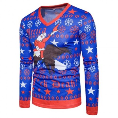 V NECK CHRISTMAS SANTA STARS PRINT UGLY T-SHIRT (COLORMIX)