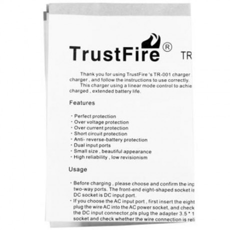 TRUSTFIRE TR-001 TWO SLOTS LITHIUM BATTERY CHARGER WITH TWO INPUT PORTS (BLACK)