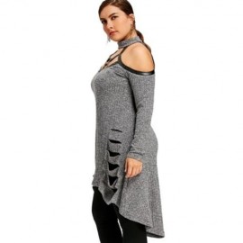 PLUS SIZE COLD SHOULDER RIPPED TUNIC TOP (GRAY)