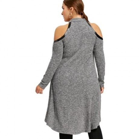 PLUS SIZE COLD SHOULDER RIPPED TUNIC TOP (GRAY)