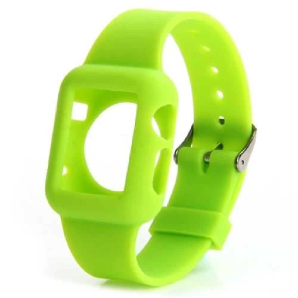 42MM SOLID COLOR SILICONE MATERIAL WATCHBAND WITH BUCKLE CLASP FOR APPLE WATCH (GREEN)