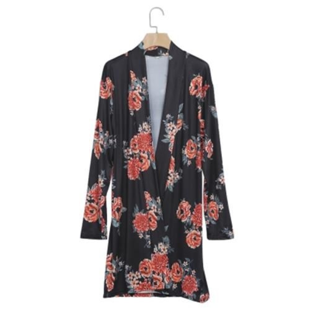 FEMALE AUTUMN THIN DIGITAL PRINTING FULL SLEEVE LONG CARDIGAN (FLOWER)