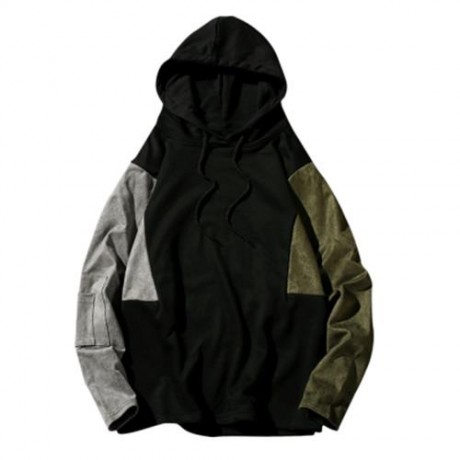 COLOR BLOCK PANEL DROP SHOULDER PULLOVER HOODIE (SAGE GREEN)