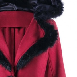 FAUX FUR PANEL LACE UP HOODED LONGLINE COAT (RED)