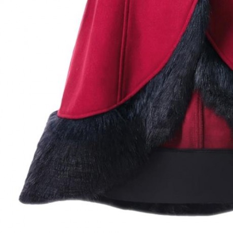 FAUX FUR PANEL LACE UP HOODED LONGLINE COAT (RED)