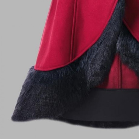 FAUX FUR PANEL LACE UP HOODED LONGLINE COAT (RED)