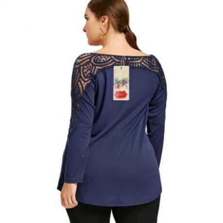 PLUS SIZE LACE TRIM CUTWORK TOP (CERULEAN)