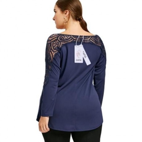 PLUS SIZE LACE TRIM CUTWORK TOP (CERULEAN)