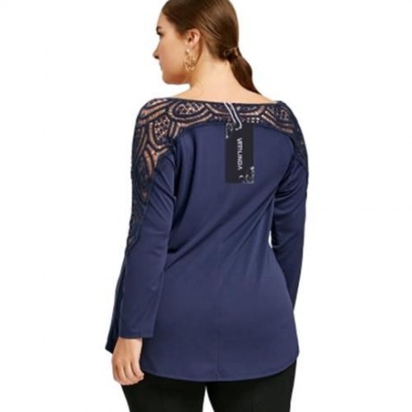 PLUS SIZE LACE TRIM CUTWORK TOP (CERULEAN)