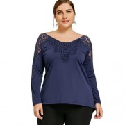 PLUS SIZE LACE TRIM CUTWORK TOP (CERULEAN)