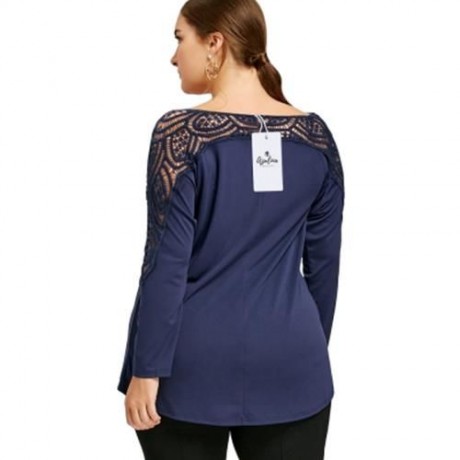 PLUS SIZE LACE TRIM CUTWORK TOP (CERULEAN)
