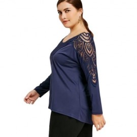 PLUS SIZE LACE TRIM CUTWORK TOP (CERULEAN)
