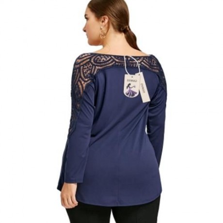 PLUS SIZE LACE TRIM CUTWORK TOP (CERULEAN)