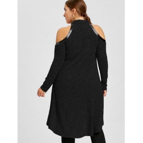 PLUS SIZE COLD SHOULDER RIPPED TUNIC TOP (BLACK)