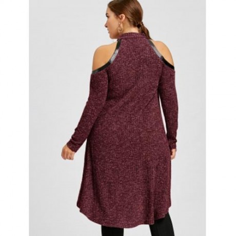 PLUS SIZE COLD SHOULDER RIPPED TUNIC TOP (CARAMEL)