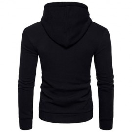 HOODED HALF ZIP POUCH POCKET FLEECE PULLOVER HOODIE (BLACK)