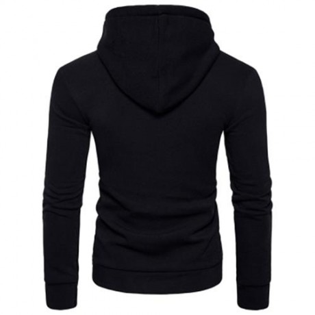HOODED HALF ZIP POUCH POCKET FLEECE PULLOVER HOODIE (BLACK)