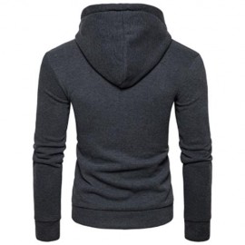 HOODED HALF ZIP POUCH POCKET FLEECE PULLOVER HOODIE (DEEP GRAY)