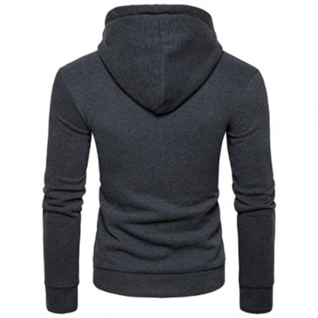 HOODED HALF ZIP POUCH POCKET FLEECE PULLOVER HOODIE (DEEP GRAY)