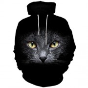 3D CAT FACE PRINT KANGAROO POCKET HOODIE (BLACK)