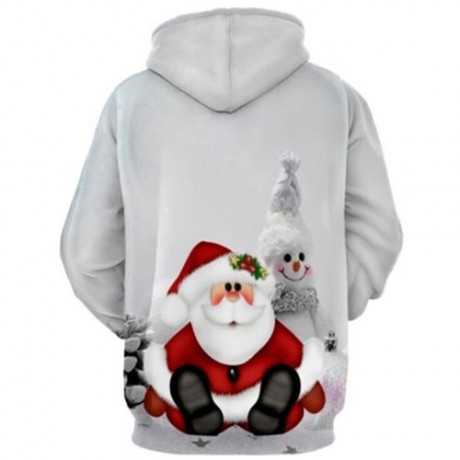 SNOWMAN PRINT PULLOVER CHRISTMAS HOODIE (GRAY)