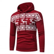 HOODED SNOW AND REINDEER PRINT FLEECE HOODIE (RED)