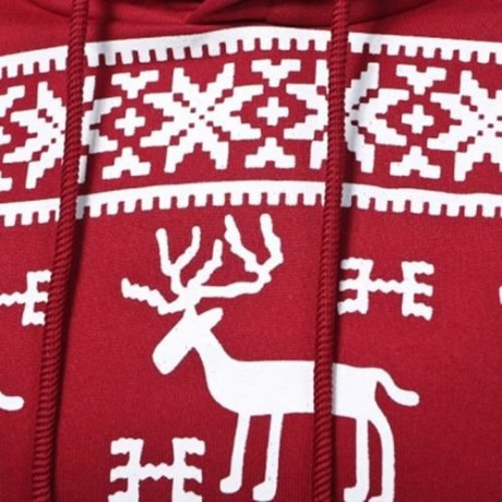 HOODED SNOW AND REINDEER PRINT FLEECE HOODIE (RED)