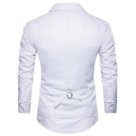 TURNDOWN COLLAR DOUBLE BREASTED BELT VERTICAL STRIPE WAISTCOAT (WHITE)