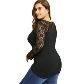 PLUS SIZE LACE YOKE U NECK TOP (BLACK)