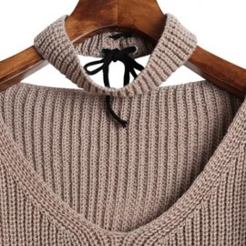 DROPPED SHOULDER ZIP EMBELLISHED SWEATER WITH CHOKER (KHAKI)