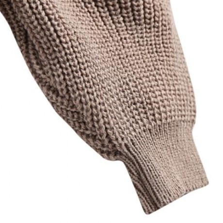 DROPPED SHOULDER ZIP EMBELLISHED SWEATER WITH CHOKER (KHAKI)