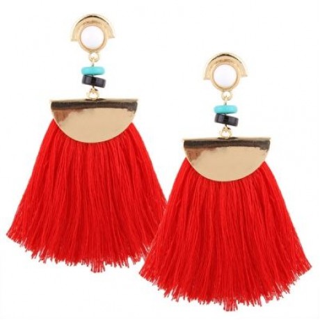 Women Faddish Tassel Threader Drop Earrings  (RED)