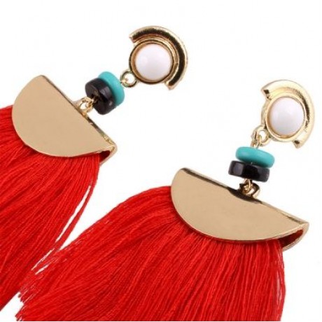 Women Faddish Tassel Threader Drop Earrings  (RED)
