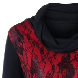 PLUS SIZE TWO TONE LACE TRIM ASYMMETRICAL TOP (RED WITH BLACK)