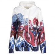 3D WAVE PRINT KANGAROO POCKET HOODIE (WHITE)