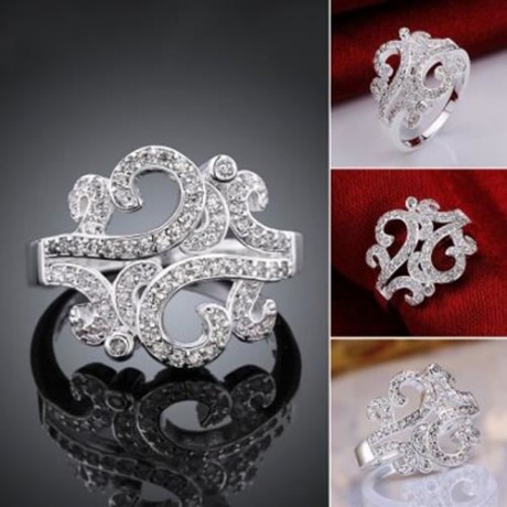 CLASSIC RHINESTONE HOLLOW OUT WOMEN'S RING (WHITE)