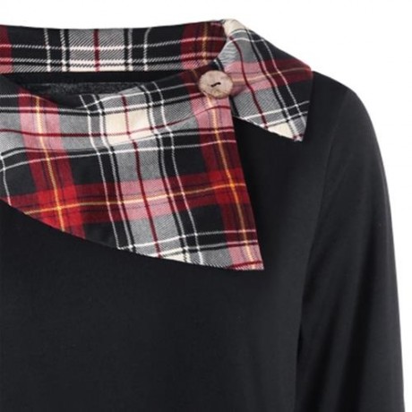 PLUS SIZE PLAID TRIM ASYMMETRICAL T-SHIRT (BLACK)
