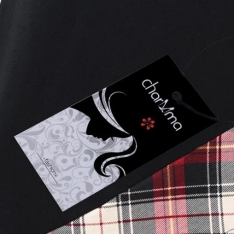 PLUS SIZE PLAID TRIM ASYMMETRICAL T-SHIRT (BLACK)