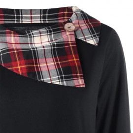 PLUS SIZE PLAID TRIM ASYMMETRICAL T-SHIRT (BLACK)