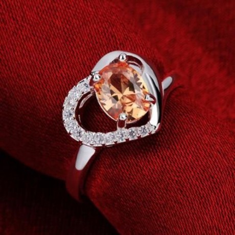 STYLISH HEART SHAPE RHINESTONE HOLLOW OUT RING FOR WOMEN (COLORFUL)