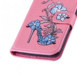 Wkae Printed Rattan Shoes Leather Case Cover with Hold Lanyard and Card Slots for Motorola