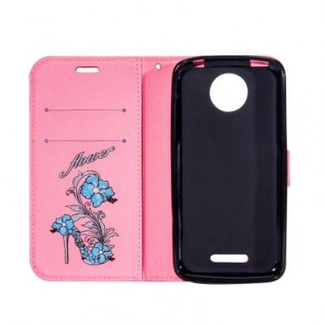 Wkae Printed Rattan Shoes Leather Case Cover with Hold Lanyard and Card Slots for Motorola
