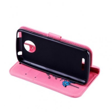 Wkae Printed Rattan Shoes Leather Case Cover with Hold Lanyard and Card Slots for Motorola