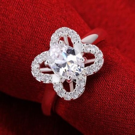 FRESH STYLE FLORAL RHINESTONE EMBELLISHED RING FOR WOMEN (WHITE)